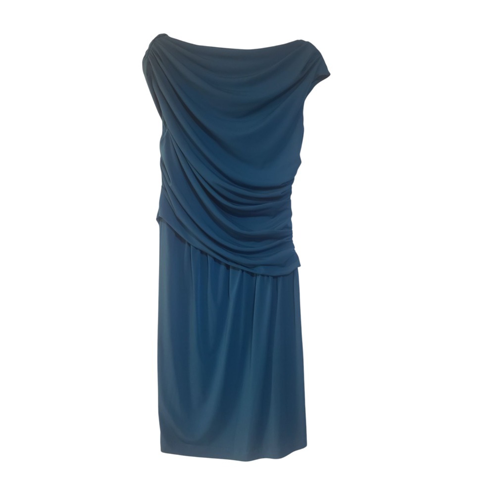Maggy London Womens‎ Sheath Dress Size 10 Blue Pleated Short Sleeve Knee Length